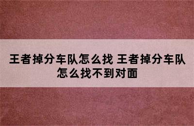 王者掉分车队怎么找 王者掉分车队怎么找不到对面